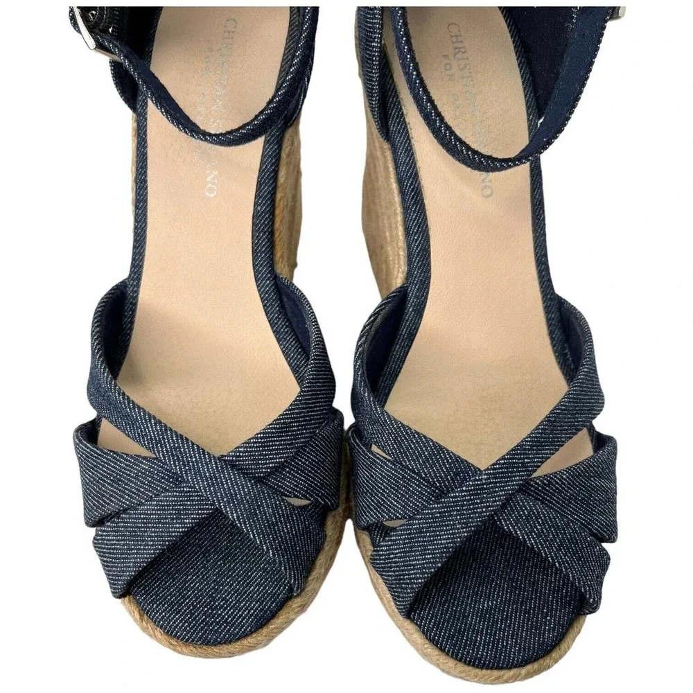 Christian Siriano Espadrille Wedge Ankle Strap Denim Blue Sandals 8